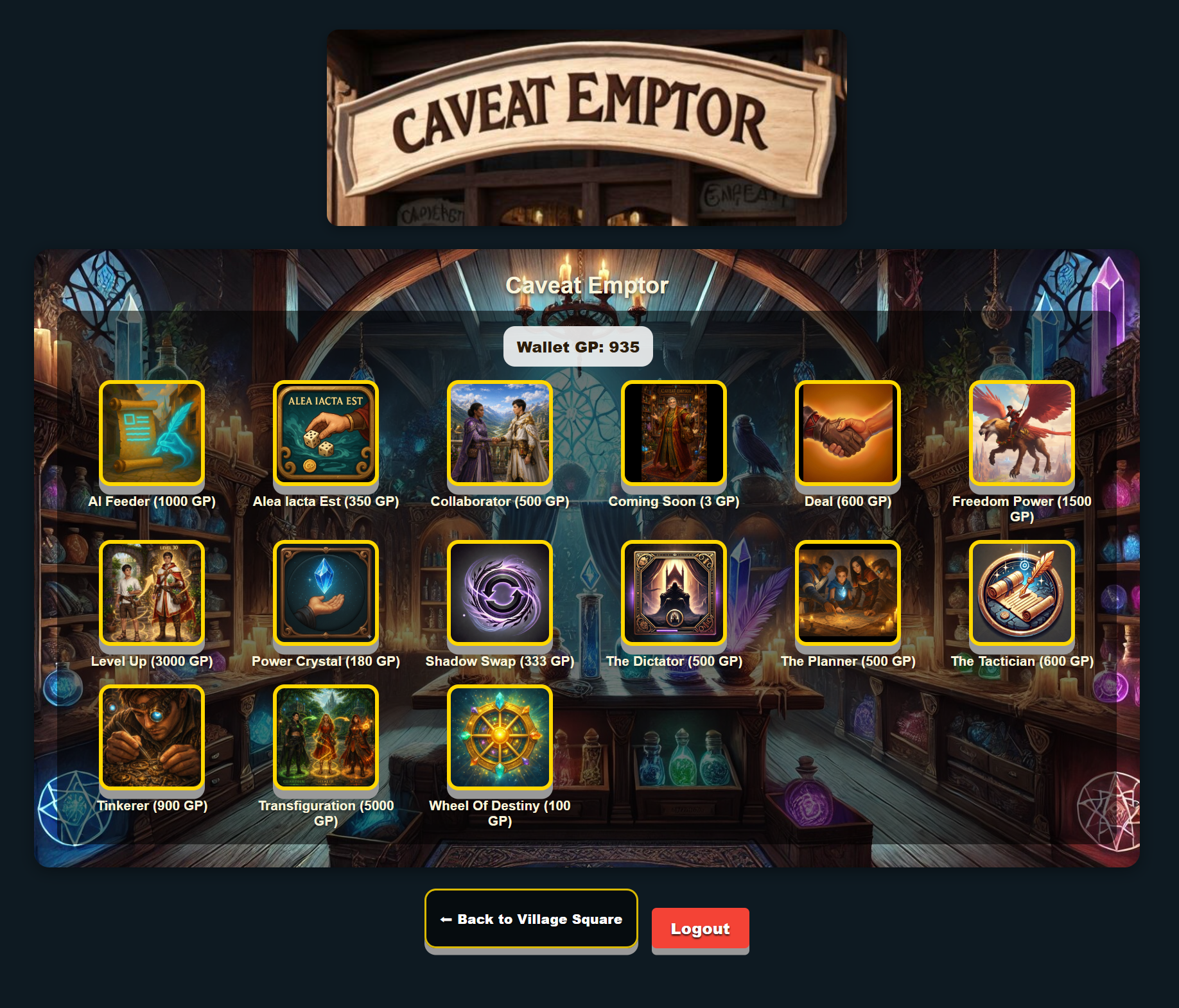 HeroClass Caveat Emptor store screen