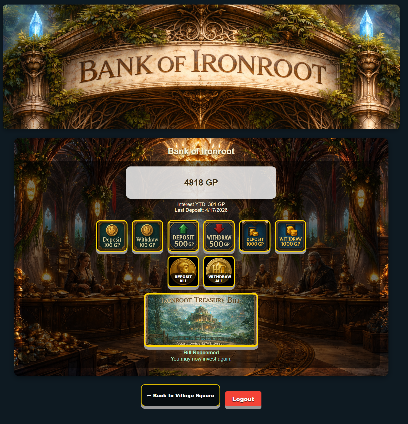 HeroClass Bank of Ironroot screen