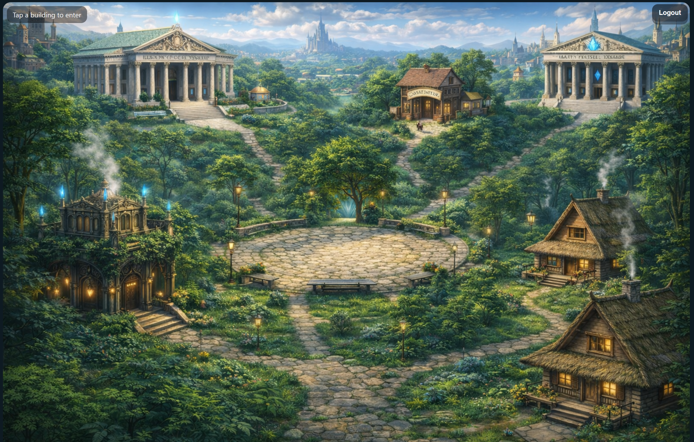 HeroClass Player Hub village square screen