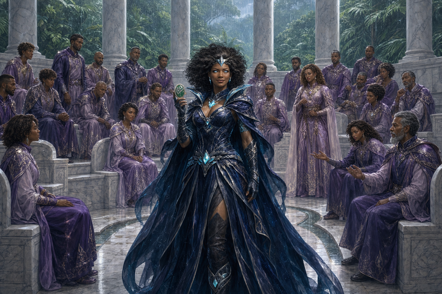 Delrona arriving as the Sylvan ambassador in the sixth Heartwell Chronicle