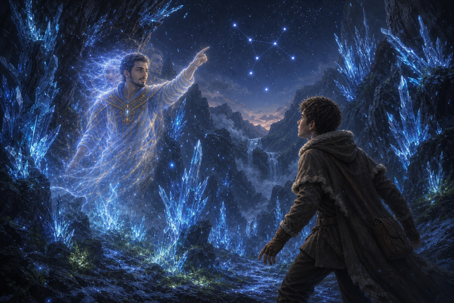 Kaelen encountering Kahleen in the blue crystal field