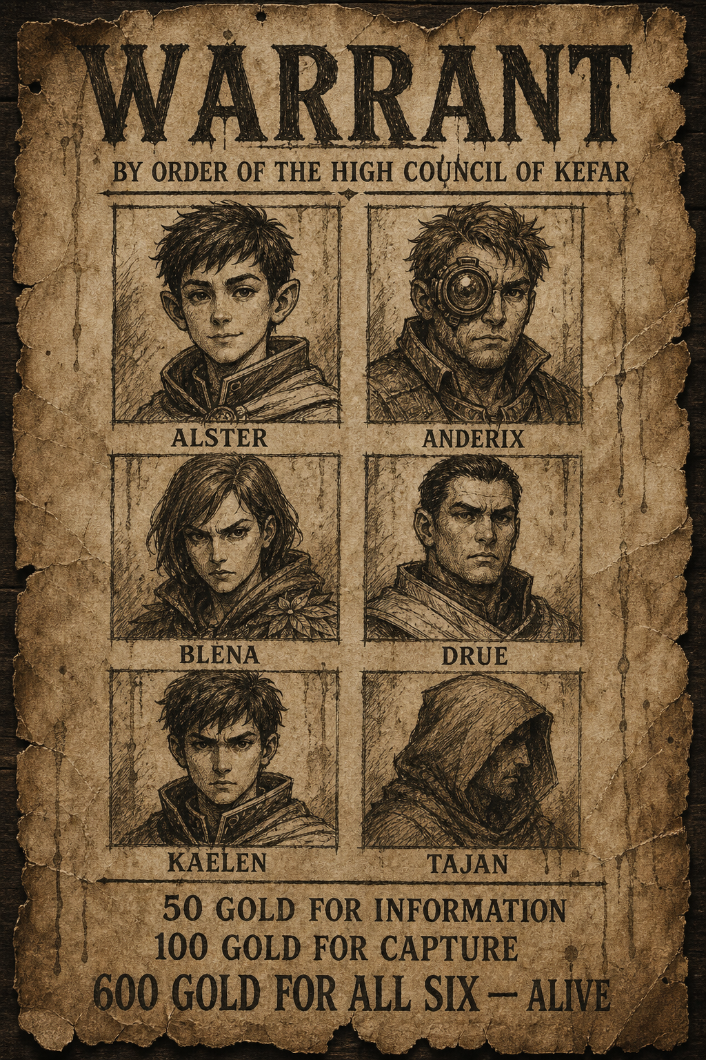 High Council warrant offering rewards for the six companions