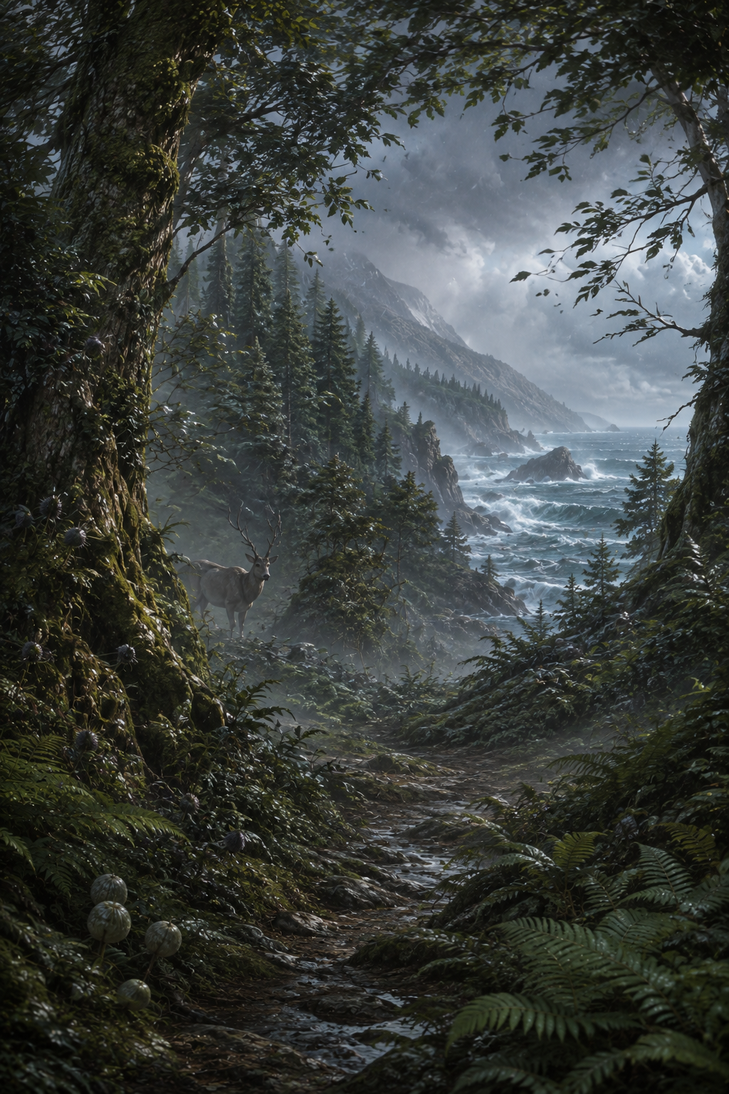 The misty Whispering Woods overlooking the tumultuous Southern Ocean